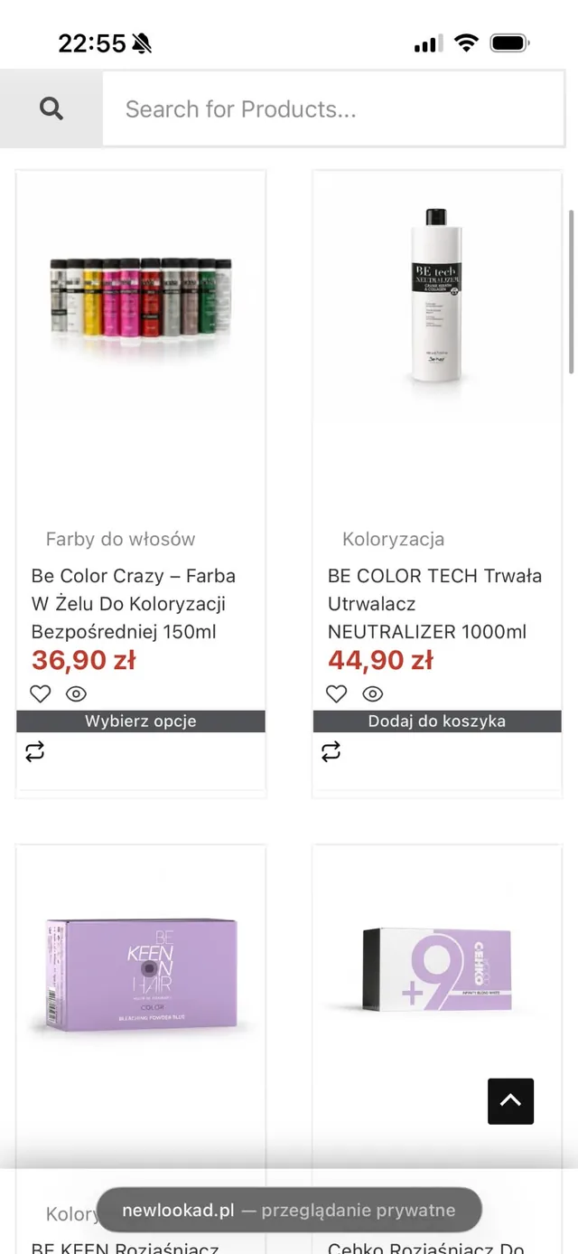 New Look A&D na telefonie - katalog produktów w dwóch kolumnach z cenami