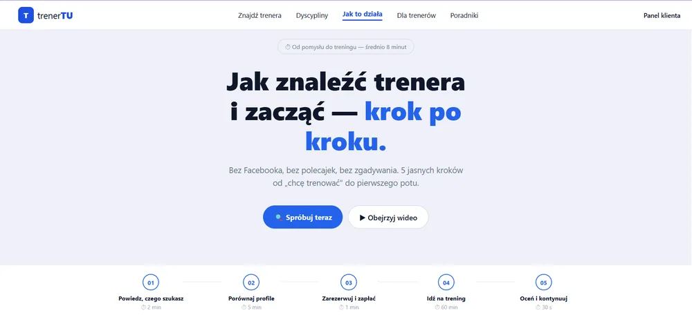 trenerTU - podstrona jak to działa z pięcioma krokami