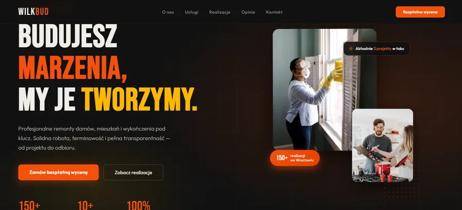 WilkBud - nagłówek strony firmy remontowo-budowlanej